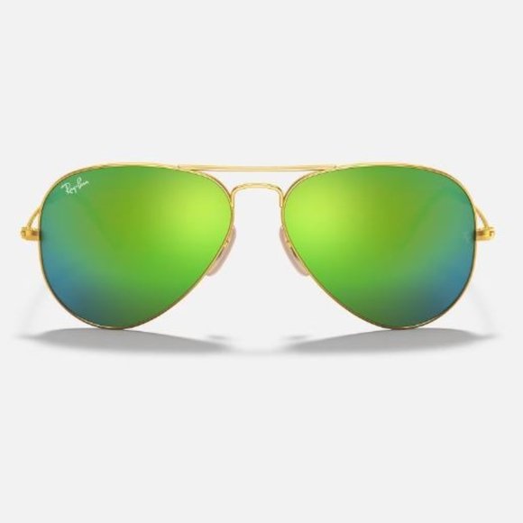 RAY-BAN | Sunglasses - Aviator Flash Lenses | Green + Gold Matte - Picture 3 of 6